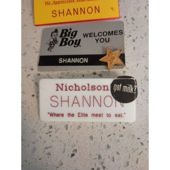 Vtg Restaurant Gas Station Name Tags Shannon Costume Shell Big Boy Got Milk? - Picture 2 of 11